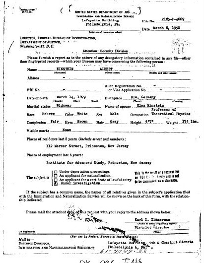 Einstein--FBI 1950