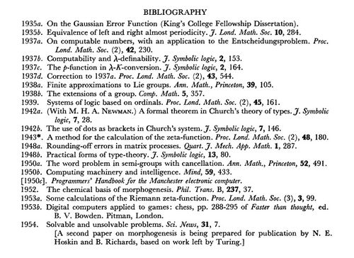 Bibliography Turing Roy Soc