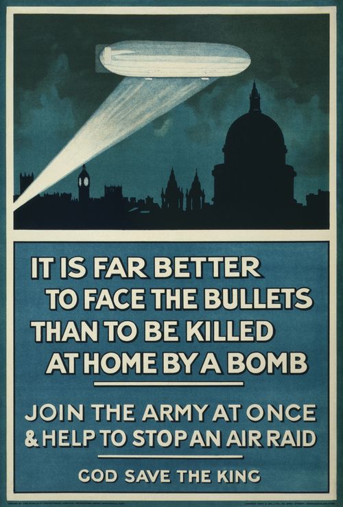 Bombing zeppelin blue poster