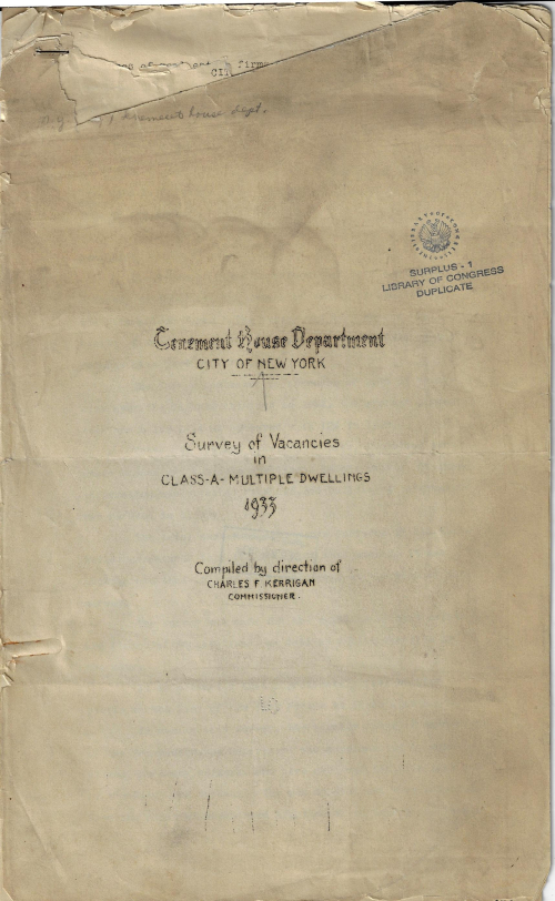 NYC apartment rents 1933 cover