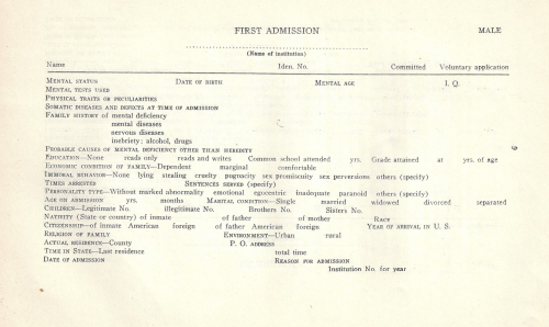 Admission form mental hospital