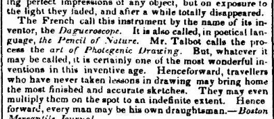 DAGUERRE mARCH 7 1839 iNTELLIGENCER