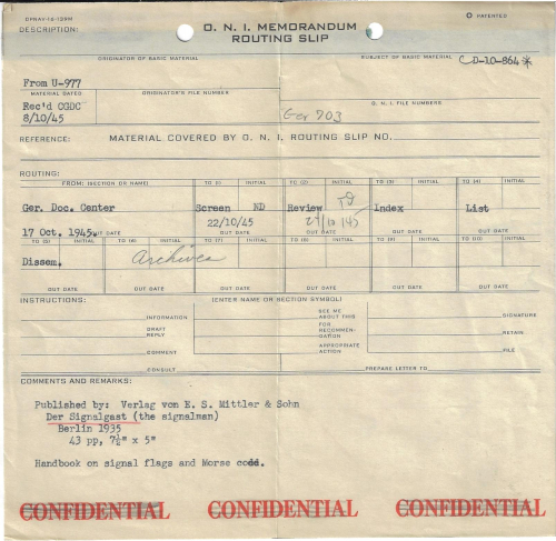 U 977 signal US receipt_0001