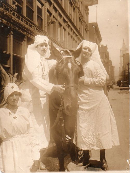 WWI Photo three nurses and horse170 WWI Photo three nurses and horse170