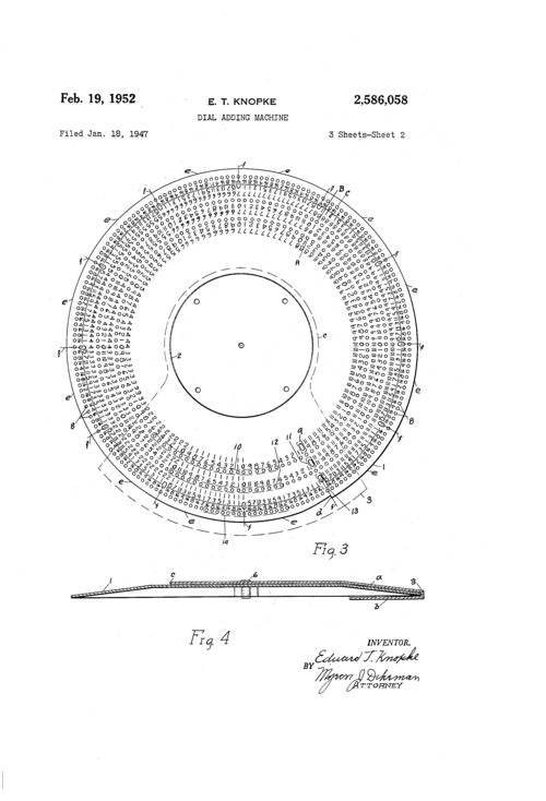 Patent--adding machine dial