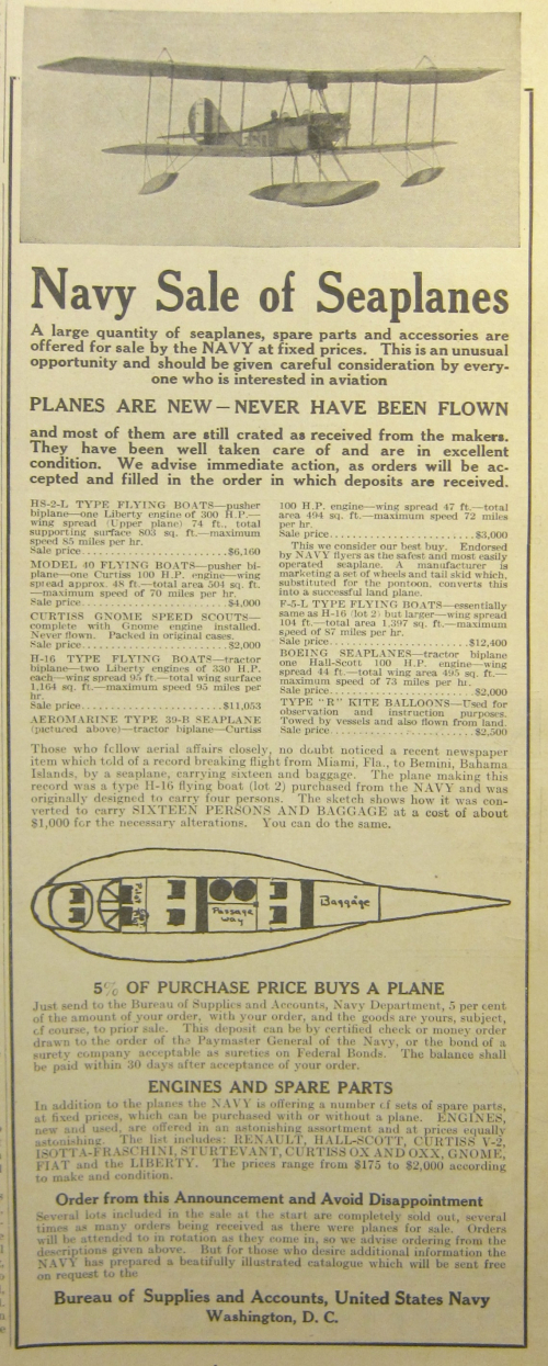 NAvy plane sale 1920