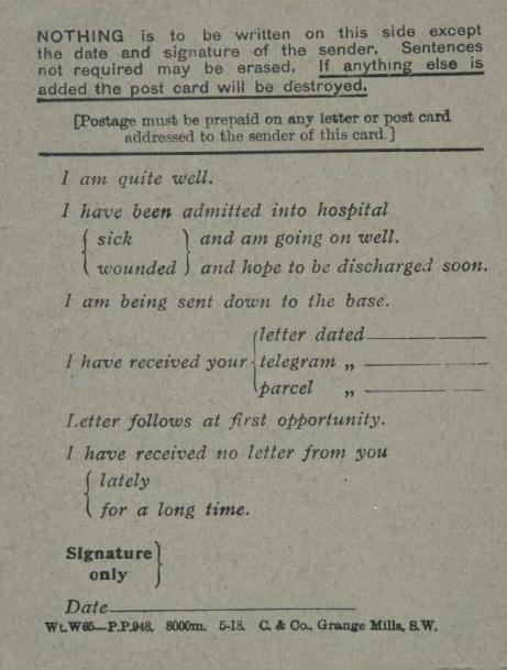 WWI Project Blank and Missing Field Postcard WWI Project Blank and Missing Field Postcard