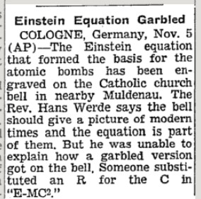 E=MC 1950 NYT
