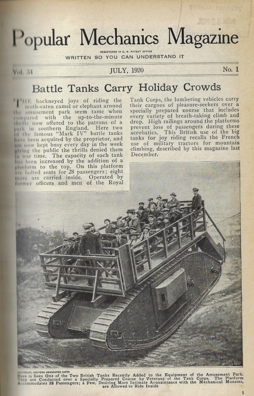 Pop Mech 1920 tank amusement park